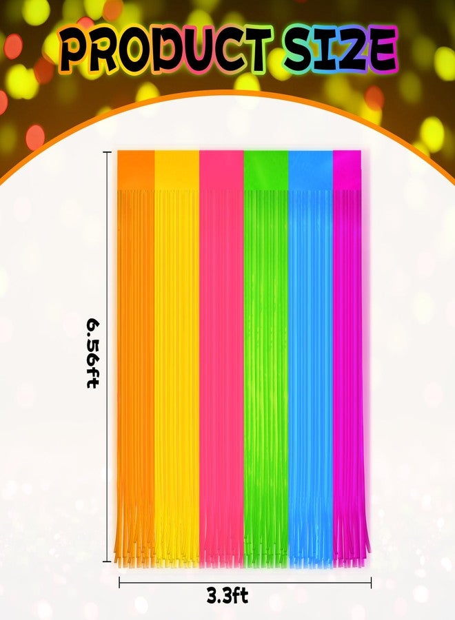 Demonwer 4 Pack Glow in The Dark Curtains Party Supplies 6.6 x 3.3 Ft Glow Tinsel Foil Fringe Curtains Colorful Patchwork Streamer Backdrop for Birthday Holiday Neon Party Decorations - Image 2